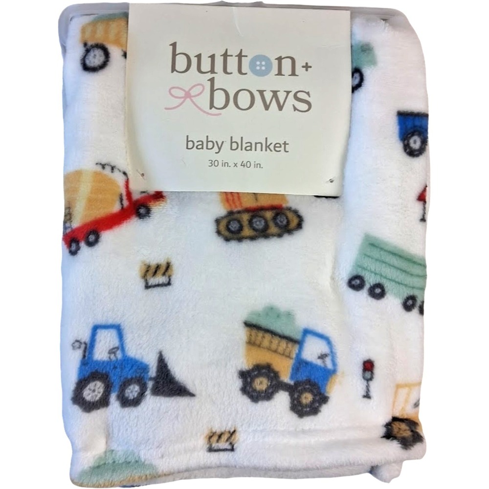 Buttons + & Bows Dump Truck White‎ Baby Blanket Soft Fleece Lovey Construction